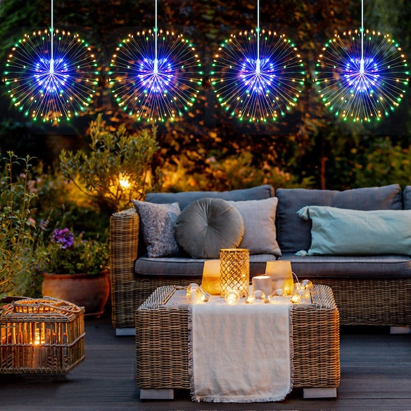 Outdoor String Lights Waterproof LED Hanging Starburst String Lights 150 LED Copper Fairy DIY Garland Lights Waterproof Multiple Modes Outdoor Twinkle Light4