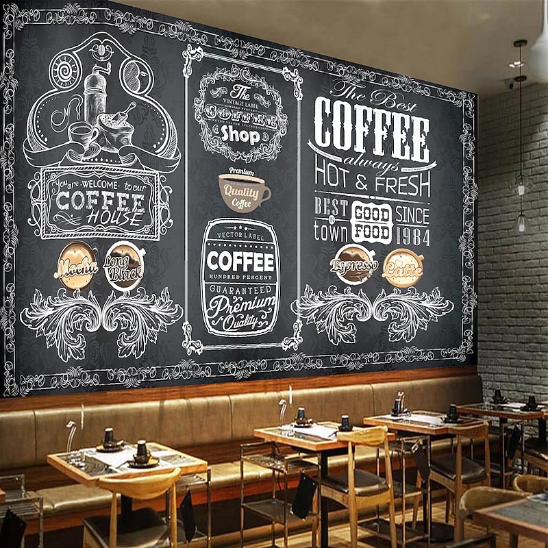Coffee Cafe Mural Wallpaper Wall Sticker Covering Print Peel and Stick Self Adhesive Removable for Coffee Cafe Blackboard Canvas Home Décor Multiple Size
