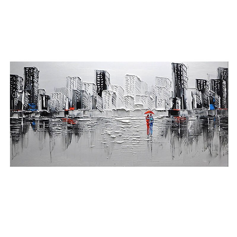 Oil Painting Handmade Hand Painted Wall Art On Canvas Horizontal Panoramic City People Abstract Modern Home Decoration Decor Rolled Canvas No Frame Unstretched2