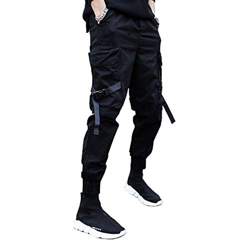 mens casual pants Trousers multi-pockets Streetwear Harem fashion cargo joggers gym drawstring long pants ankle-length trousers with multi-pockets3