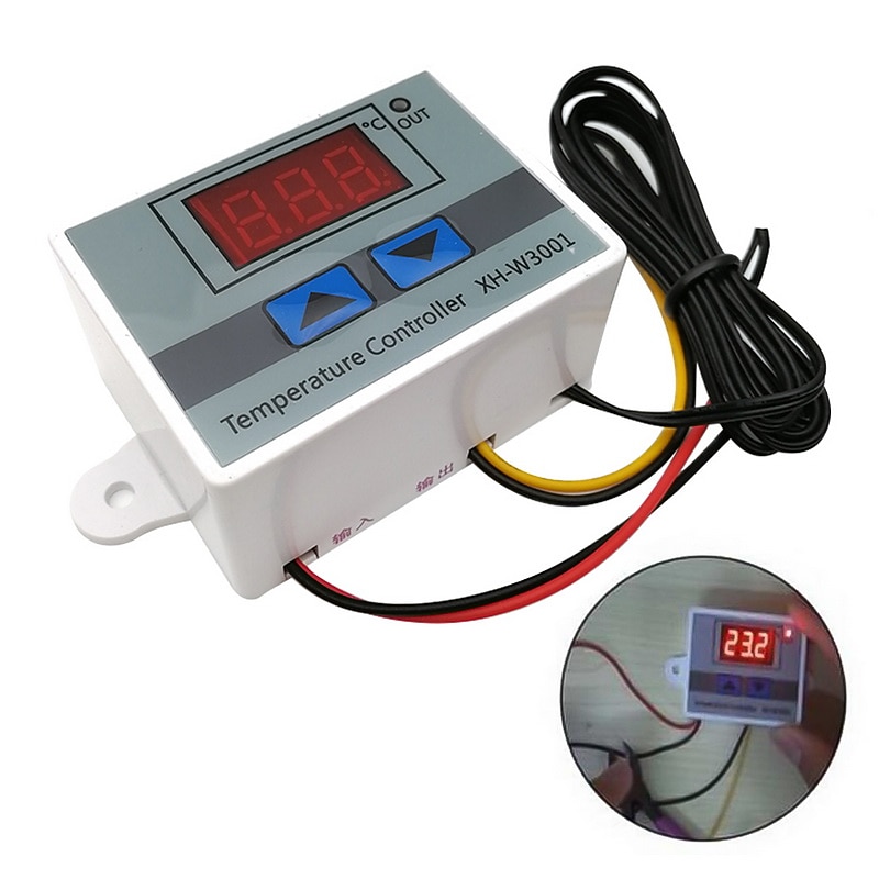 XH-W3001 Digital LED Temperature Controller Module Digital Thermostat Switch with Waterproof Probe Programmable Heating Cooling Electronic Thermostat Range from -50? to 110? (12V 10A 120W)2