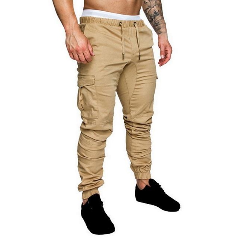 Men's Cargo Pants Cargo Trousers Trousers Elastic Waist Solid Color Outdoor Full Length Casual Daily Streetwear Stylish Navy ArmyGreen Mid Waist2