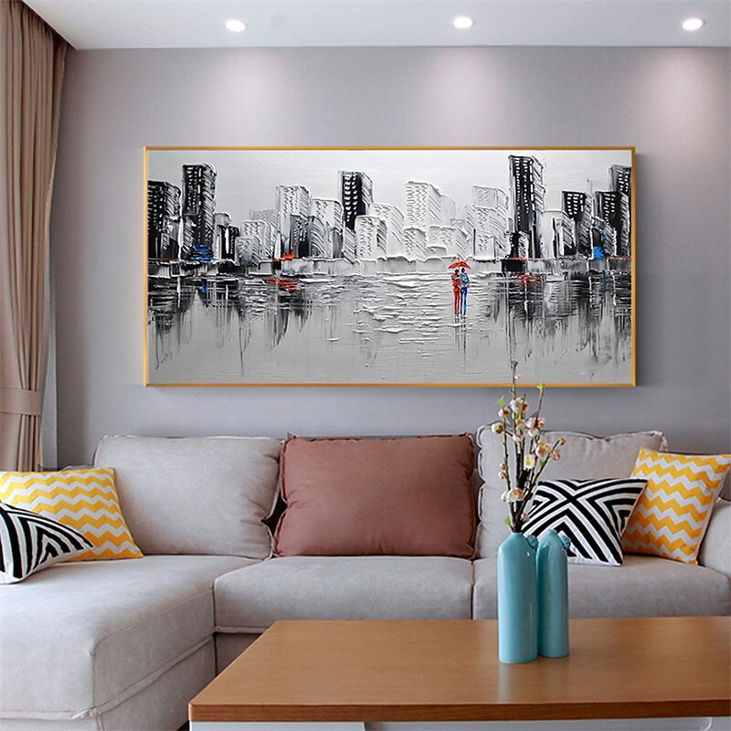 Oil Painting Handmade Hand Painted Wall Art On Canvas Horizontal Panoramic City People Abstract Modern Home Decoration Decor Rolled Canvas No Frame Unstretched4