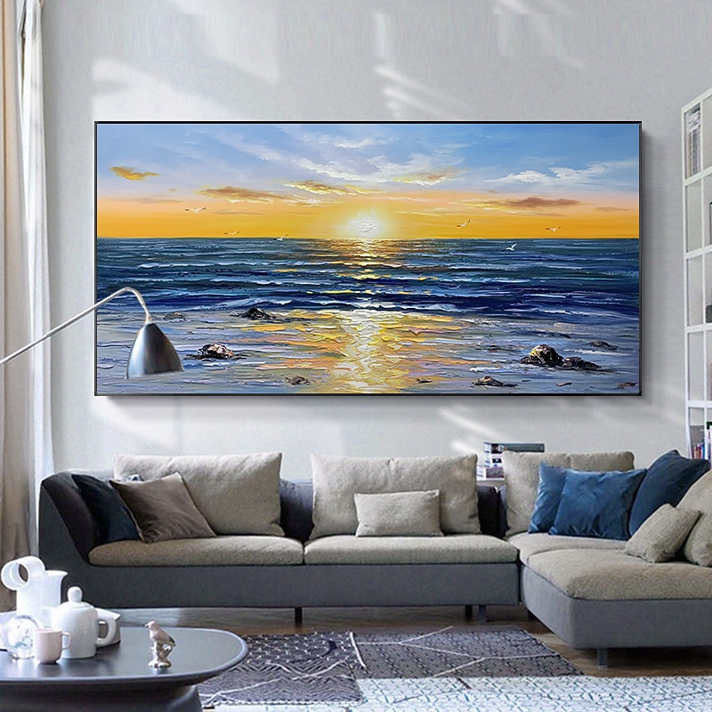 Oil Painting Hand Painted Horizontal Panoramic Abstract Modern Rolled Canvas (No Frame)