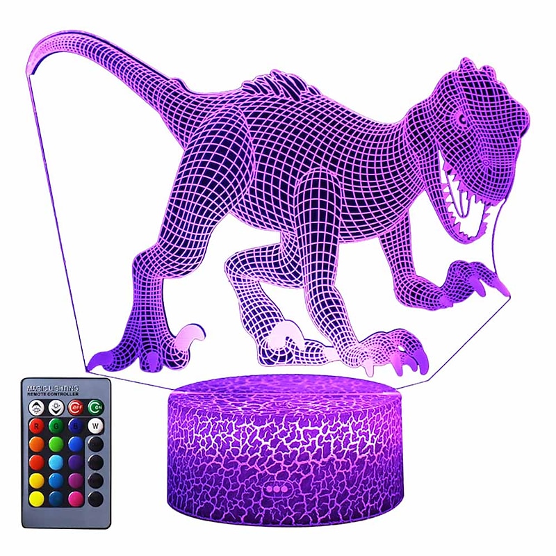 3D Dinosaur Night Light for Kids Bedroom Smart Touch Sensor Night Lamp with Remote USB Rechargeable 7/16 Colors Bedside Lamp Dinosaur Toys for Boys Girls Desk Decor Birthday Gifts