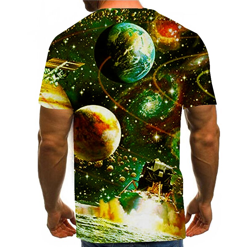 Men's Graphic Galaxy T Shirt Short Sleeve T shirt 3D Print Round Neck Shirt Exaggerated Basic Daily Weekend Black Blue Gold Clothing Apparel Plus Size S M L XL XXL 3XL 4XL4