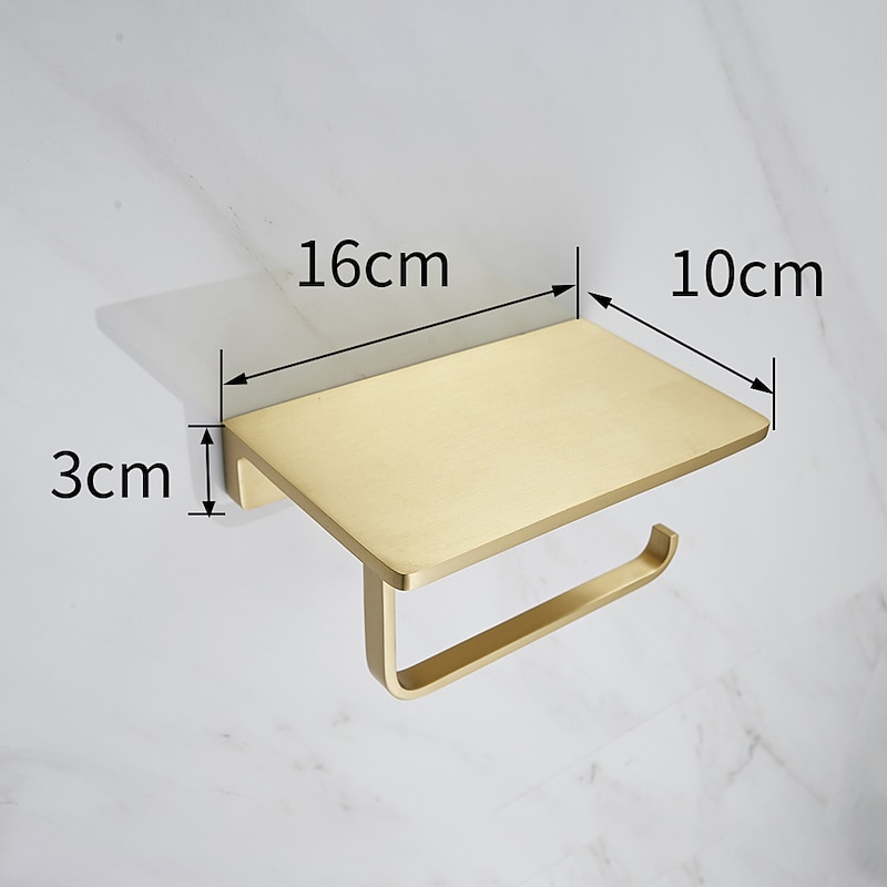 Toilet Paper Holder Creative Metal Bathroom Shelf with Mobile Phone Storage Shelf Wall Mounted Brushed Gold 1PC3