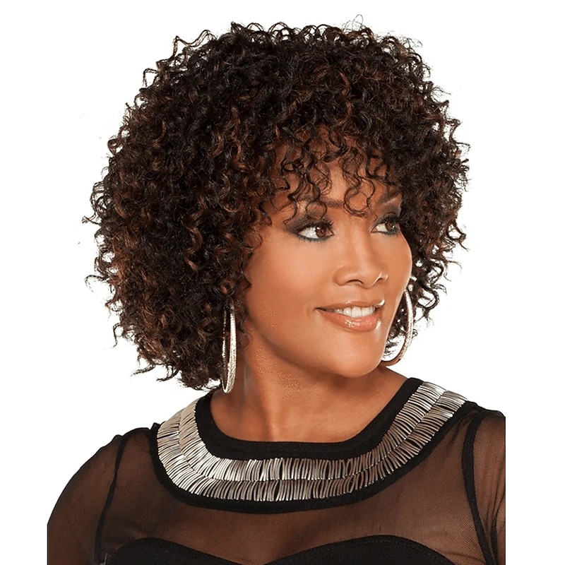 Brown Wigs for Women Synthetic Wig Afro Curly Asymmetrical Wig Short Black Synthetic Hair Women's Fashionable Design Exquisite Comfy Black2