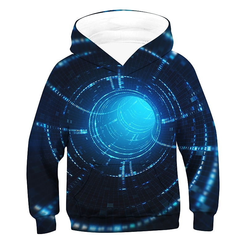 Boys 3D Optical Illusion Hoodie Long Sleeve 3D Print Spring Fall Winter Active Kids 3-12 Years Outdoor Daily