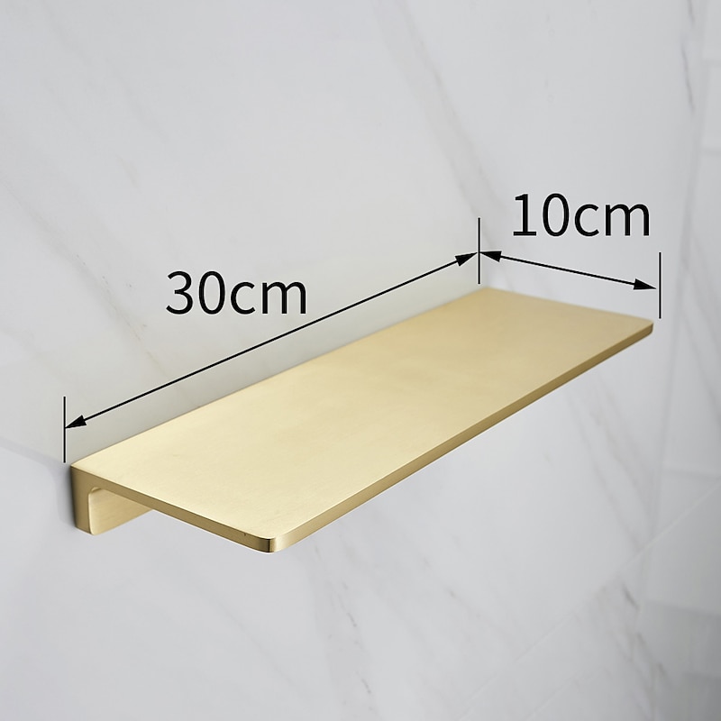 Brushed Golden Bathroom Shelf Brass Wall Mounted Metal Floating Rectangle Shelf 1PC3