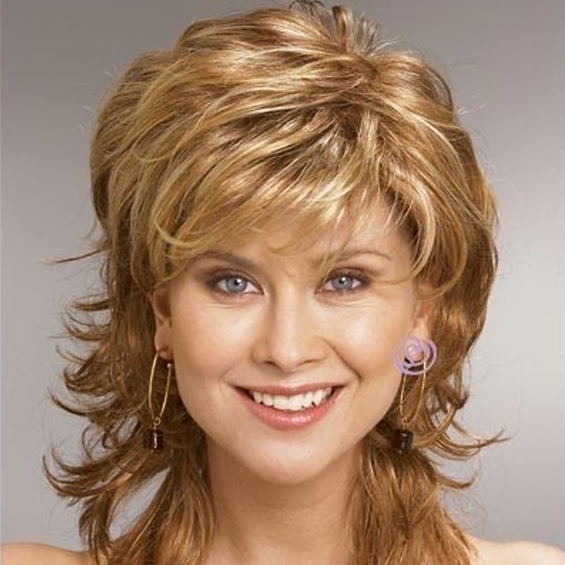 Blonde Wigs For Women Synthetic Wig Curly Layered Haircut with Bangs Short Wigs with Bangs4
