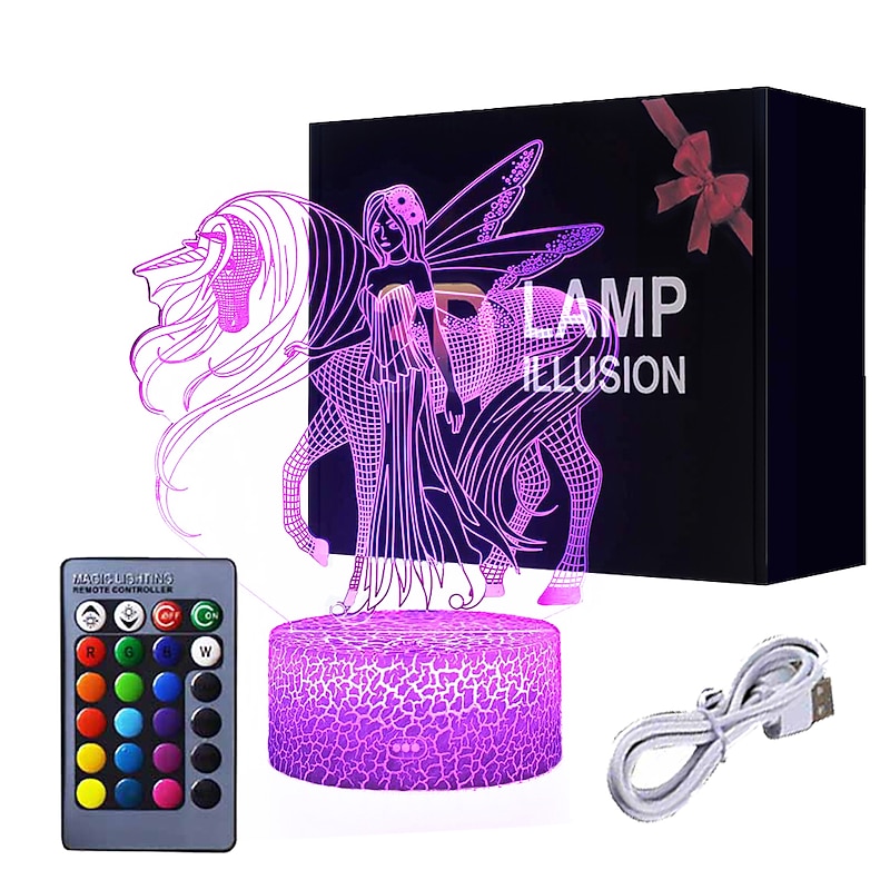 Unicorn 3D Night Light for Kids Illusion Lamp Kids 16 Colors Changing Lamp Smart Touch Remote Control Party Supplies as Birthday Xmas Gift Idea for Girls Boys