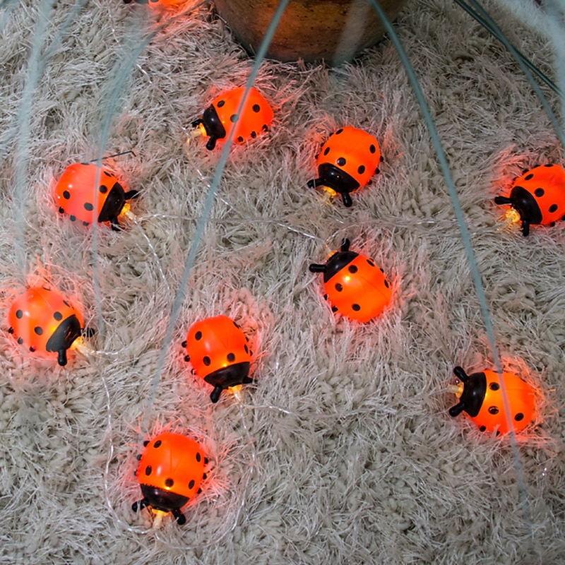 Ladybugs Led String Lights Fairy Light 3M 20LEDs 1.5M 10LEDs Battery Powered Outdoor Garden Fence Christmas Halloween Garland Holiday Decorative3
