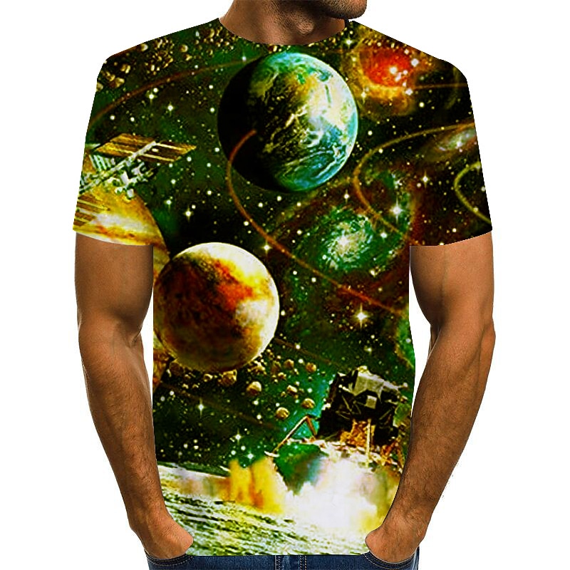 Men's Graphic Galaxy T Shirt Short Sleeve T shirt 3D Print Round Neck Shirt Exaggerated Basic Daily Weekend Black Blue Gold Clothing Apparel Plus Size S M L XL XXL 3XL 4XL3