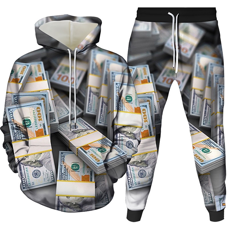 Men's Pullover Hoodie Sweatshirt White Hooded Graphic 3D 2 Piece Daily 3D Print Casual Clothing Apparel Hoodies Sweatshirts  Long Sleeve