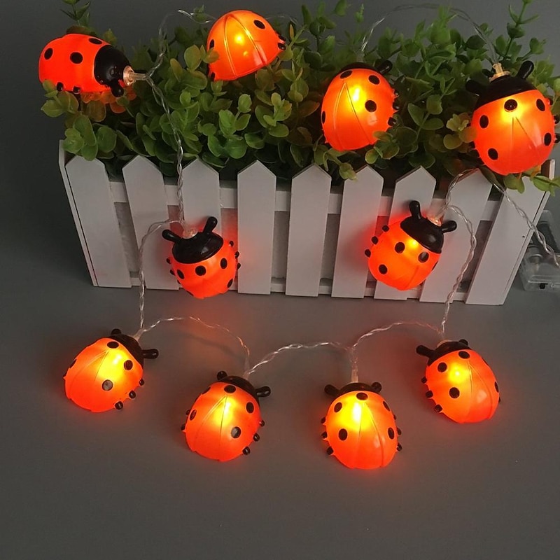 Ladybugs Led String Lights Fairy Light 3M 20LEDs 1.5M 10LEDs Battery Powered Outdoor Garden Fence Christmas Halloween Garland Holiday Decorative