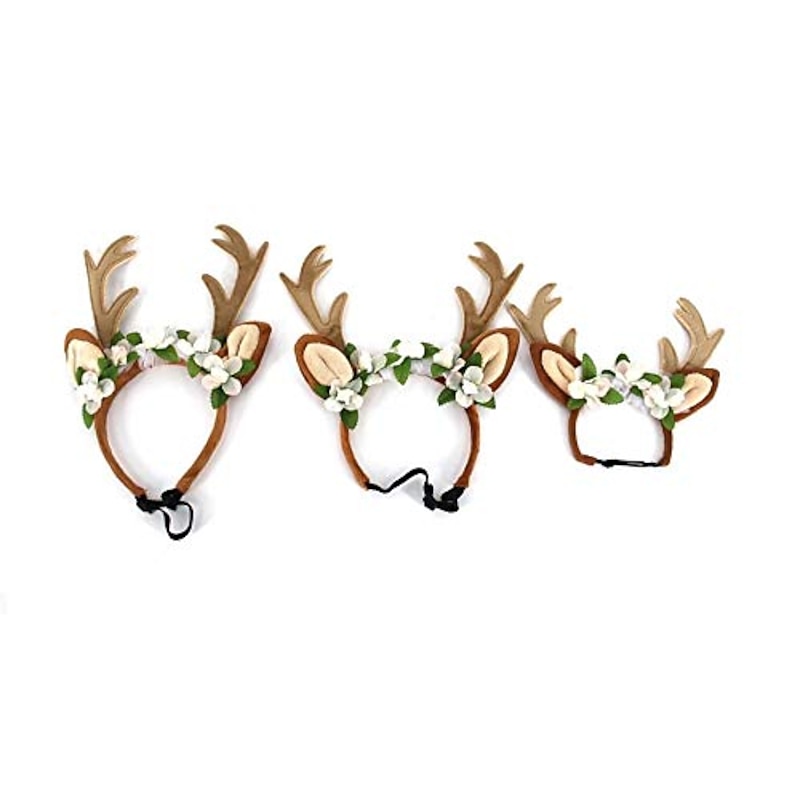Dog Cat Xmas Costume Reindeer Headband Costume With Flowers Holiday Carnival Adjustable Elk Antlers Ears Wearable Headgear Holiday Party Costume For Cats Small/medium/large Dogs3
