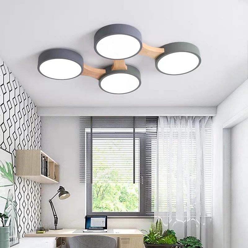 3/4/5 Heads LED Ceiling Light Nordic Style Flush Mount Wood Painted Finishes Modern Basic 110-120V 220-240V3