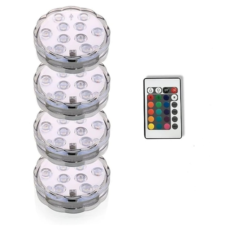 Outdoor Submersible Lights Underwater Swimming Pool Lights Waterproof Remote Control 4pcs 3W RGB 5.5V Suitable for Vases Aquariums 10 LED Beads