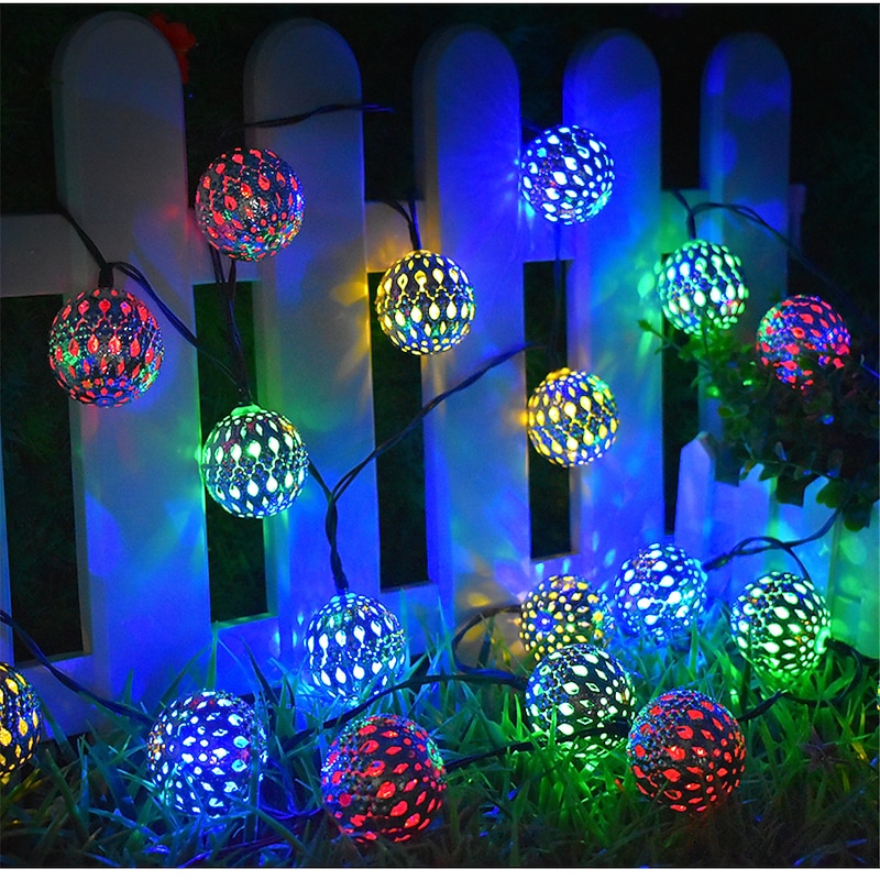 Moroccan Ball Outdoor Lights Solar String Lights 5/7/10M 20/30/50LEDs Globe Fairy Lights Lantern Multicolor Warm White White RGB for Outdoor Garden Yard Patio Christmas Tree Party
