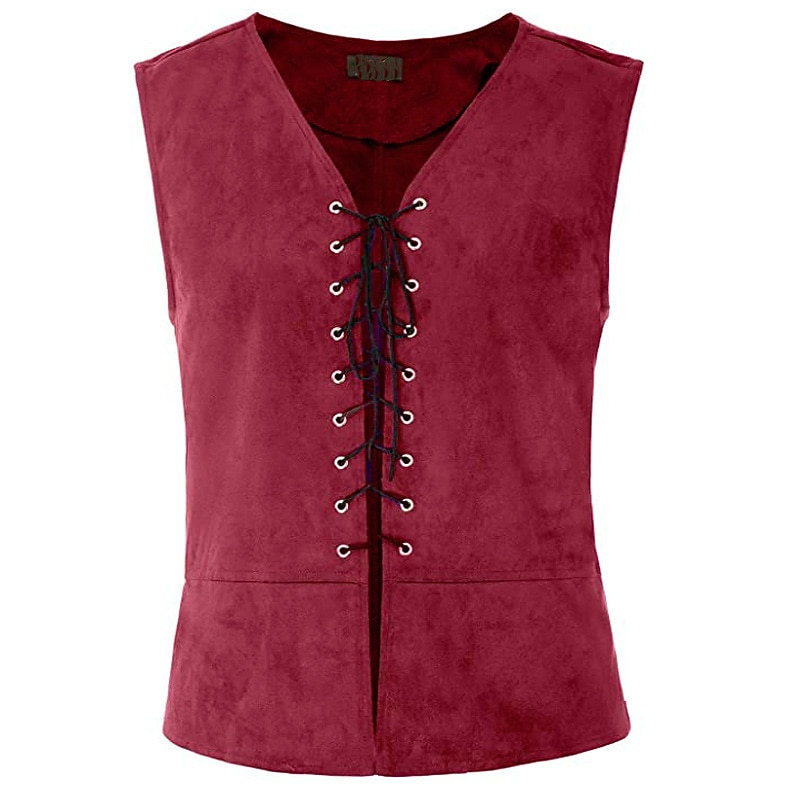 Men's Vest Waistcoat Suede Vest Performance Party Halloween Punk & Gothic Medieval Renaissance Fall Winter Vintage Polyester Spandex Cosplay Solid Color Wine Red Black Navy Blue Brown Vest3