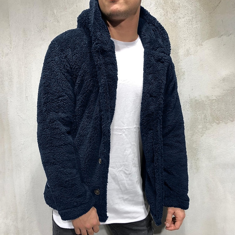 mens hooded jacket 2021 fuzzy sherpa fleece warm casual solid fashion simple open front cardigan winter coat plus size winter loose big and tall outwear4