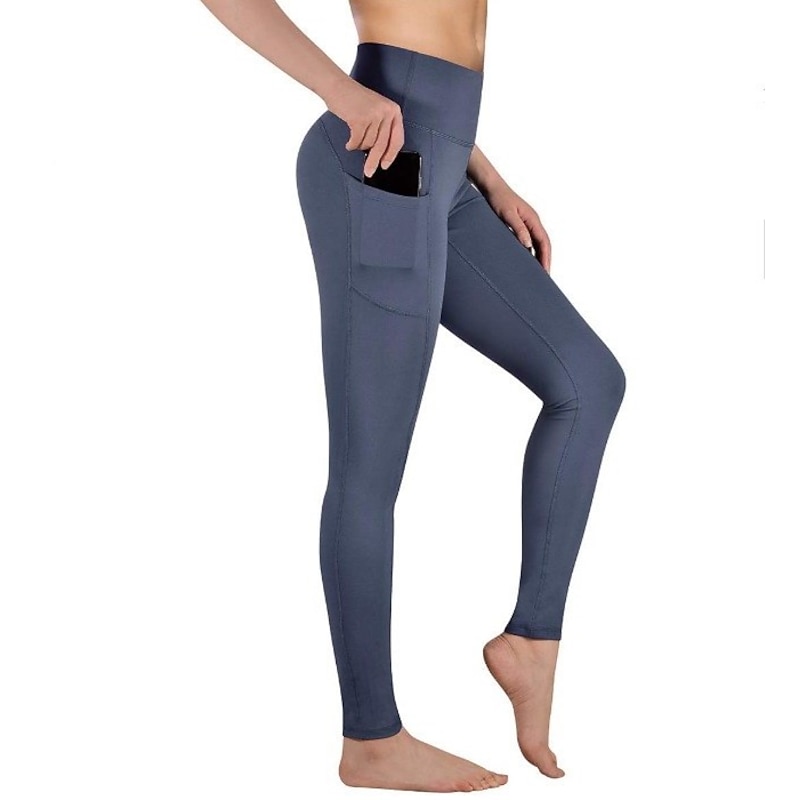 Women's Tights Leggings Dark Gray Navy Blue Black Mid Waist Basic Sports Yoga Fitness Gym Micro-elastic Ankle-Length Tummy Control Solid Colored XS S M L XL / Plus Size / Skinny2