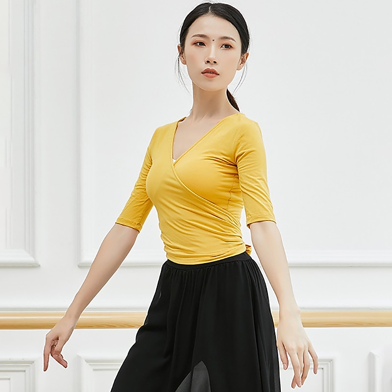 Breathable Ballet Top Ruching Bandage Solid Women's Training Performance Half Sleeve Modal4