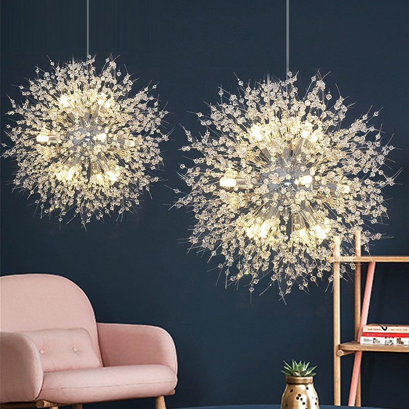 8/9/12 Heads LED Pendant Light Nordic Dandelion Chandelier Fireworks Crystal Lamp Artistic Living Room Dining Room Bedroom Lamp Romantic Clothing Store Bar Lamp 15-22inch