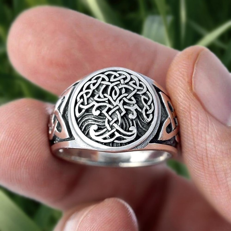 stainless steel yggdrasil tree of life ring celtic jewelry protection irish triquetra accessories men women2