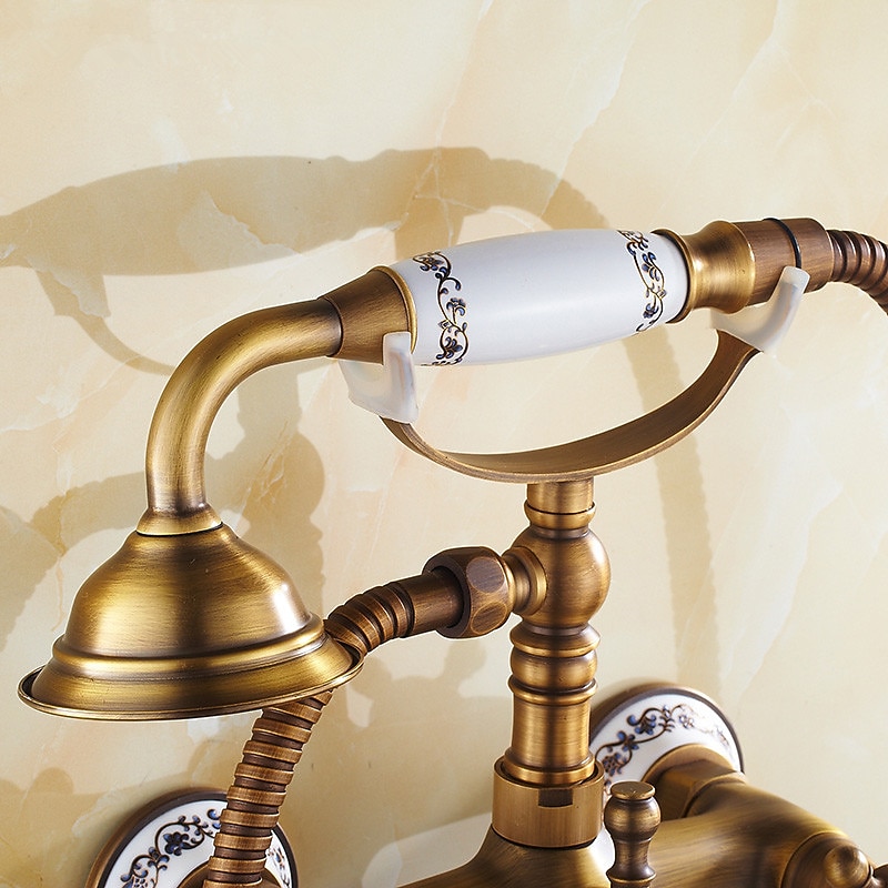 Shower Faucet Set - Rainfall Shower Vintage Style Antique Brass Mount Outside Ceramic Valve Bath Shower Mixer Taps2