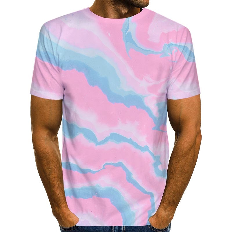 Men's Graphic T Shirt Short Sleeve T shirt 3D Print Round Neck Shirt Streetwear Daily Going out Light Pink Pink Blue Clothing Apparel Normal S M L XL XXL 3XL4