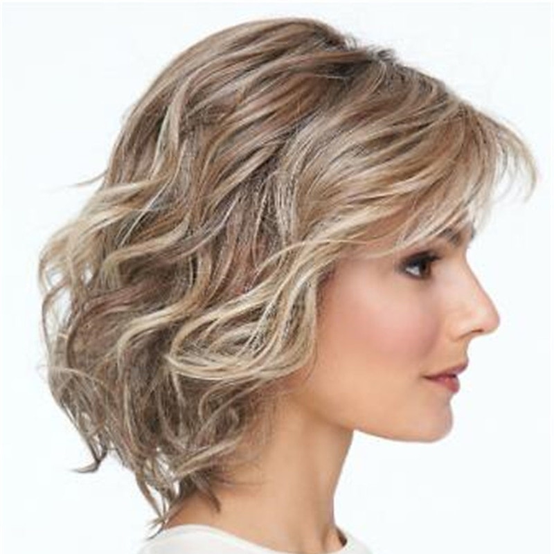 Blonde Wigs for Women Synthetic Wig Curly with Bangs Wig Short Light Brown Synthetic Hair Women's Fashionable Design Classic Cool Light Brown3