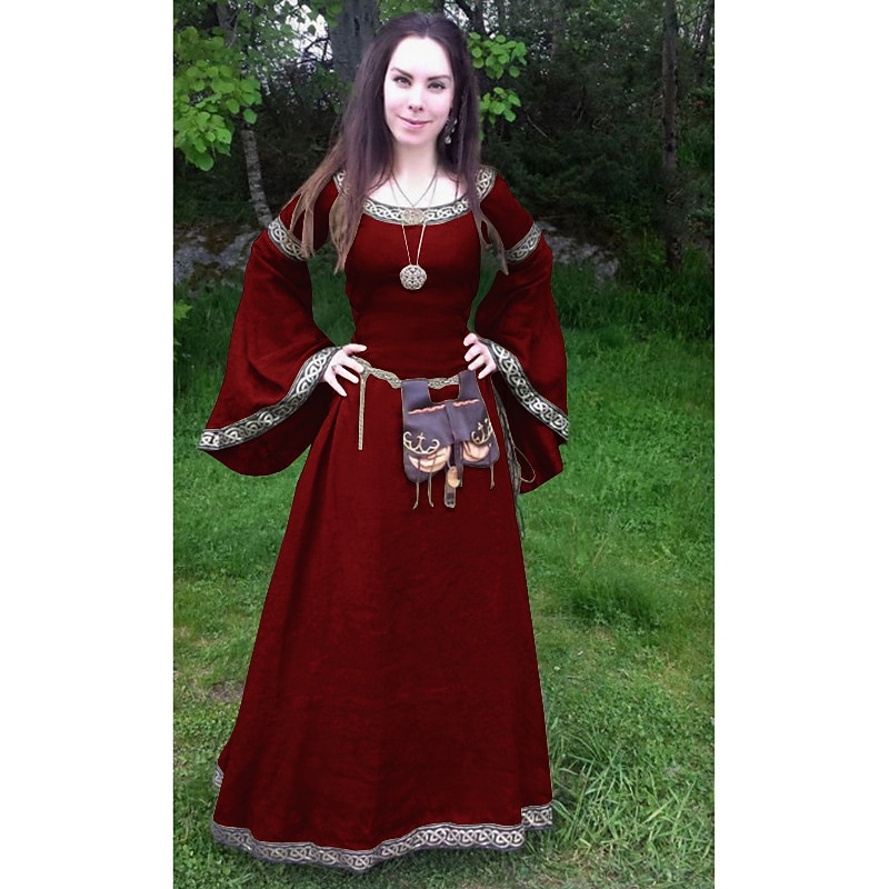Outlander Plus Size Classic & Timeless Medieval Cocktail Dress Vintage Dress Fall Spring & Summer Prom Dress Female Adults' Costume Vintage Cosplay Round Neck Ankle Length Halloween / Washable / #3
