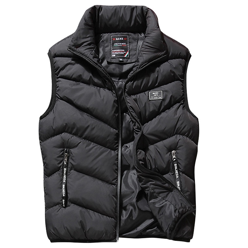 Men's Puffer Vest Gilet Hiking Thermal Warm Packable Breathable Winter Autumn / Fall Solid Color Black Red Navy Blue Gray Puffer Jacket4