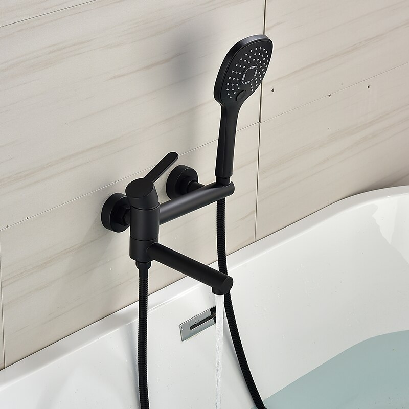Bathtub Faucet Wall Mounted Black, 3 Spout Bathroom Faucet Bath Roman Tub Filler Mixer Tap Brass with 2 Sprayer Bidet Sprayer3