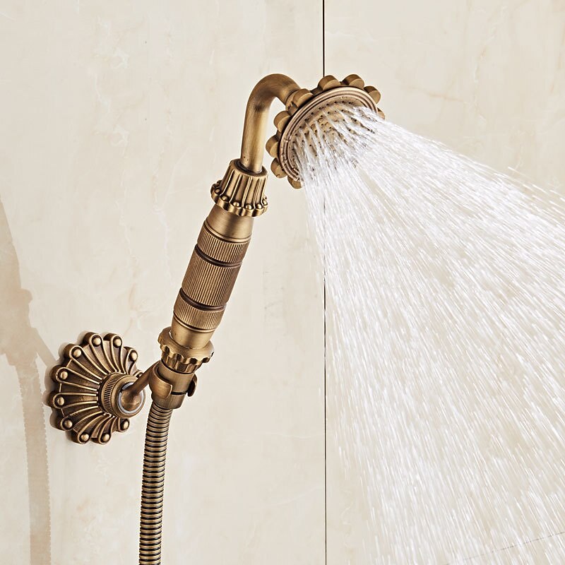 Bathtub Faucet - Retro Antique Brass Wall Installation Ceramic Valve Bath Shower Mixer Taps / Country / Single Handle / Yes / Rain Shower / Handshower Included3