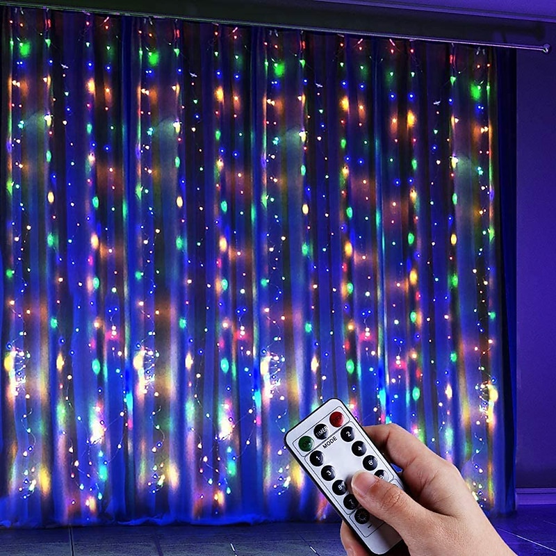 Window Curtain String Lights 300LEDs Twinkle Star 3m x 3m Hanging Fairy Lights Wedding Decoration 8 Lighting Modes for Bedroom Wedding Party Home Garden Wall Decorations USB Powered with IR Remote3