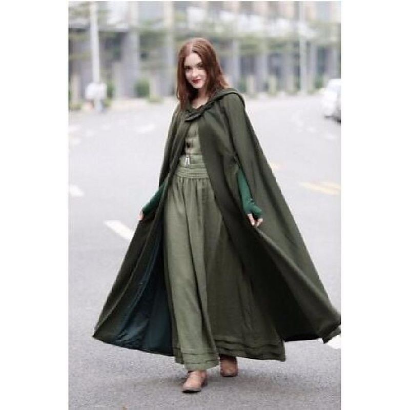 Women's Coat Cloak / Capes Carnival Party Halloween Fall Winter Long Coat Loose Fit Windproof Stylish Vintage Style Chic & Modern Jacket Sleeveless Solid Color Pure Color Layered Black Blue Green4