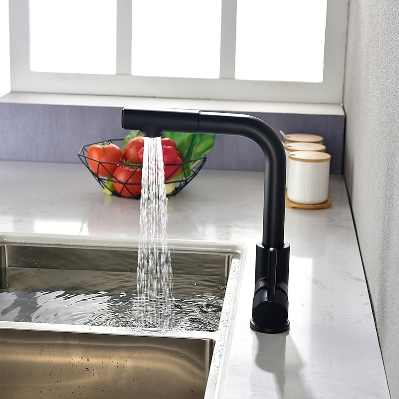 Kitchen Sink Faucet Black Single Handle One Hole Electroplated Pull-out / Pull-down Centerset Contemporary Kitchen Taps with Stream and Shower Modes4