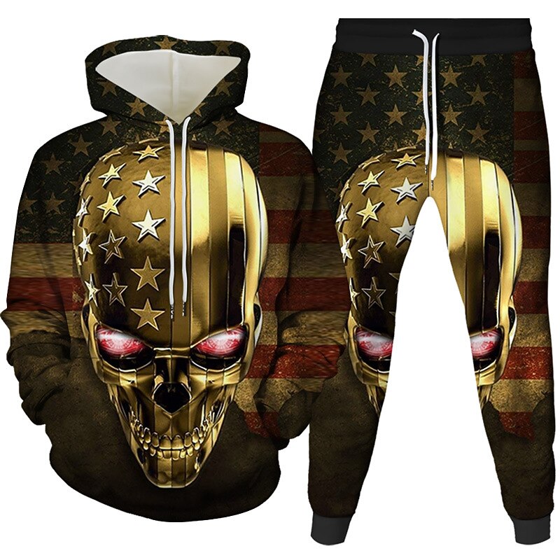 Men's 3D Hoodies Set Red Hooded Graphic 3D 2 Piece Daily 3D Print Casual Clothing Apparel Hoodies Sweatshirts Long Sleeve American Flag Fall2