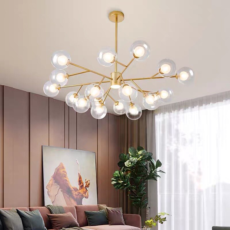 9/12/15/18 Heads LED Chandelier Nordic Gold Pendant Light Globe Desgin Flush Mount Lights Metal Painted Finishes Modern Christmas Decoration 110-120V 220-240V2