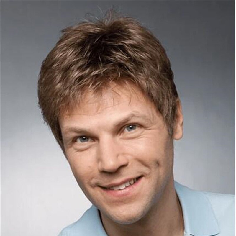 Brown Wigs for Men Synthetic Wig Straight Short Wig Fluffy Mix Color Wigs4