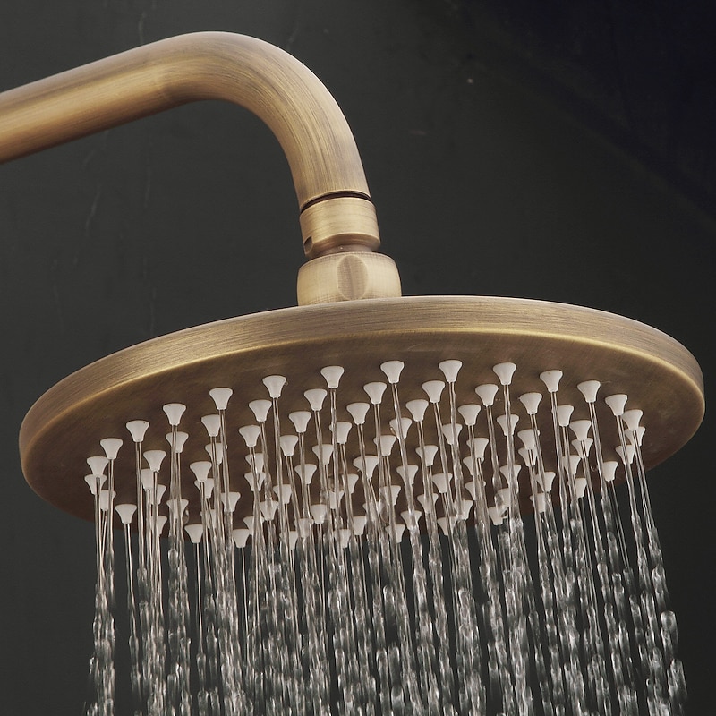 Shower Faucet,Shower System Set Handshower Included pullout Waterfall Vintage Style / Country Antique Brass Mount Outside Ceramic Valve Bath Shower Mixer Taps3