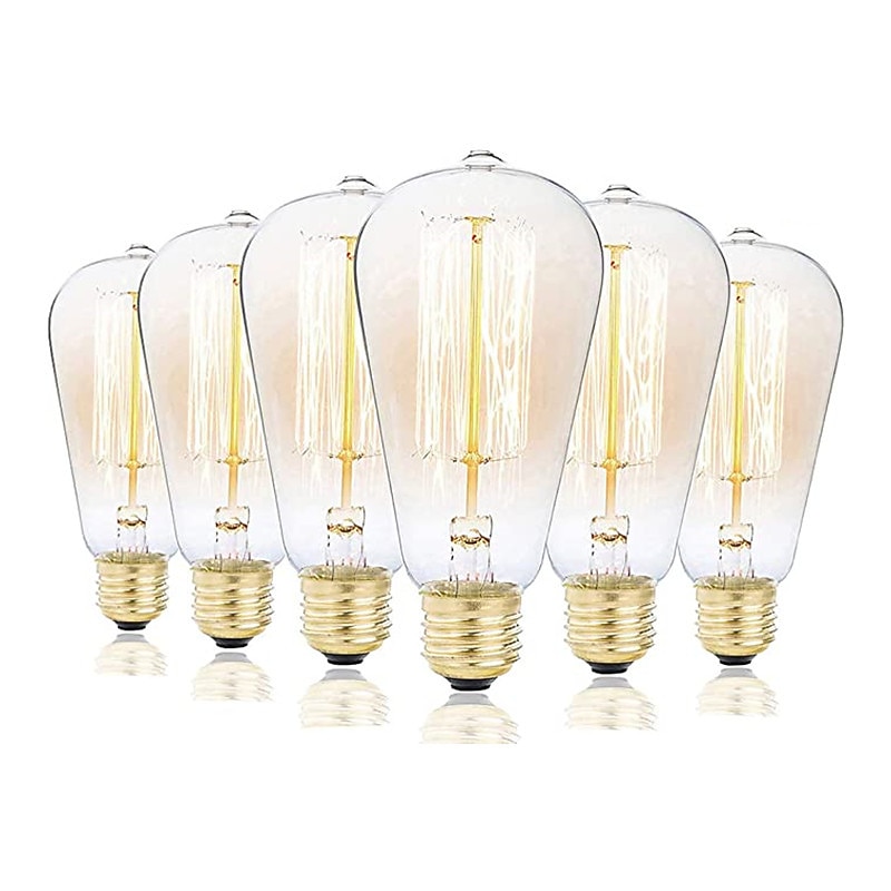 6pcs 3pcs 1pc ST58 Incandescent Vintage Edison Light Bulb 40W E27  Retro Dimmable Antique Tungsten 220-240V for Home Hotel Bistro