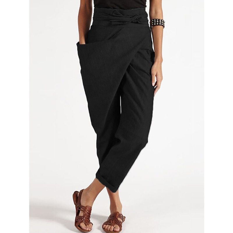 Women's Normal Dress Pants Streetwear Casual Lounge Ankle-Length Mid Waist Solid Colored Patchwork Comfort Breathable Inelastic Work Daily Black Navy Blue Gray Fall & Winter Slim3