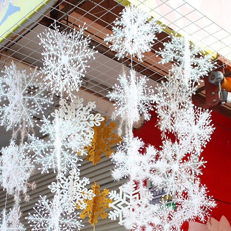 Christmas Snowflake Ornaments Set Xmas Plastic Hanging Snow Flakes for Christmas Tree Decorations Winter Wonderland Frozen Birthday Party Holiday Home Decor Craft Snowflakes