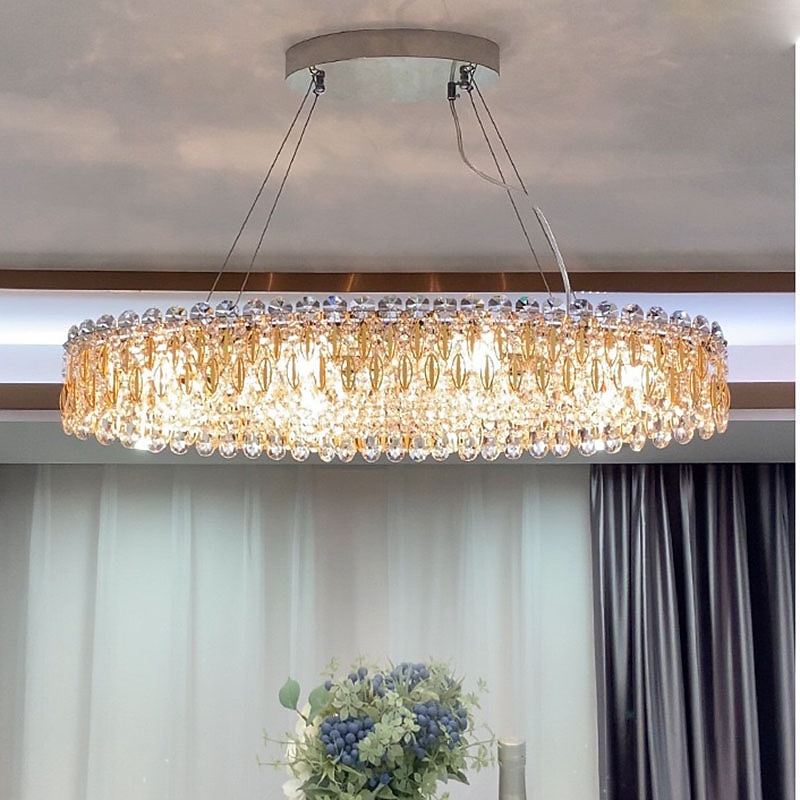 90cm LED Crystal Chandelier Pendant Light Modern Luxury Tricolor Light Lantern Desgin Island Light Stainless Steel Electroplated 110-120V 220-240V2