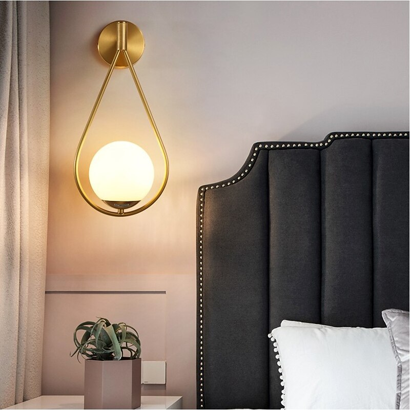 Lightinthebox Nordic Style Brass Wall Lamp Post Modern Simple Living Room Corridor  Balcony Bedroom Bedside Glass Wall Lamp