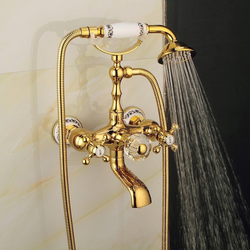 Bathtub Faucet Mixer Tap Telephone Style Luxury Golden Polish With Sprayer Hand Shower Rotate Spout tub Hot and Cold Water